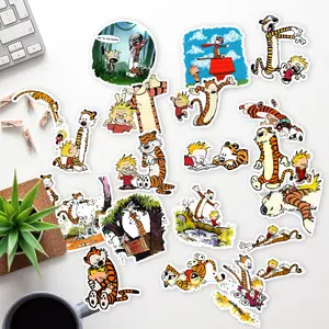 Stickers Pack 20 Pcs Calvin Skateboard and Bottle Hobbes Aesthetic Guitar Bill Water Watterson Car Luggage Laptop Bumper Bike Colorful Waterproof Vinyl