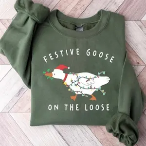 (Sale Off Up To 50%) Funny Christmas Goose Sweatshirt, Festive Goose on the Loose Sweatshirt/Shirt, Merry Christmas Shirt, Retro Christmas Sweater, Silly goose Sweatshirt, Full Color, For Men, For Women, Casual, Classic Fashion, Tee Print