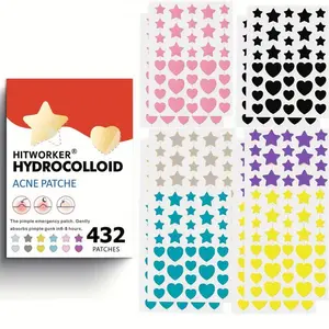 Star Heart Shape Hydrogel Pimple Patch, 432 Pieces Per Box, Easy Peel Design, Suitable for All Skin Types, Face Skincare Accessories