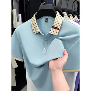 Fashion luxury brand short sleeve polo shirt men new personalized letter color blocked-end casual breathable lapel T-shirt