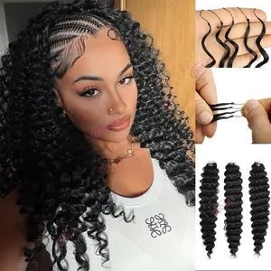 DOSAY 3 Bundles 18In Synthetic Deep Wave Feather Crochet Hair, Invisible Miracle Knots Bulk Hair for Boho Braids