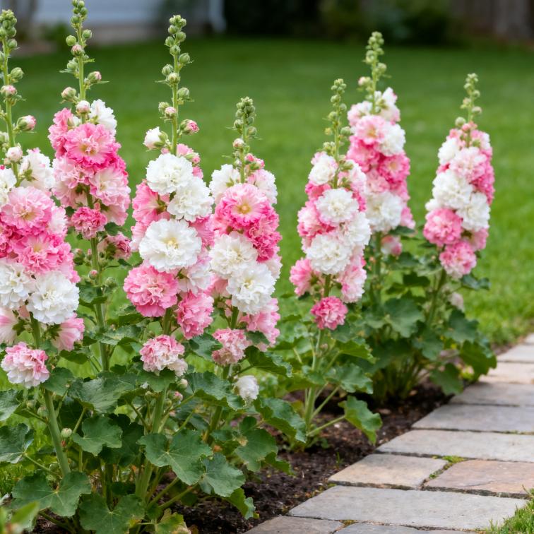 Double Hollyhock Seeds 'Radiant Rose' – Mixed Colors, Non-GMO Heirloom Variety Hardy Biennial for Vibrant, Tall Blooms | Ideal for Outdoor Gardens, Flower Pots & Decorative Planting