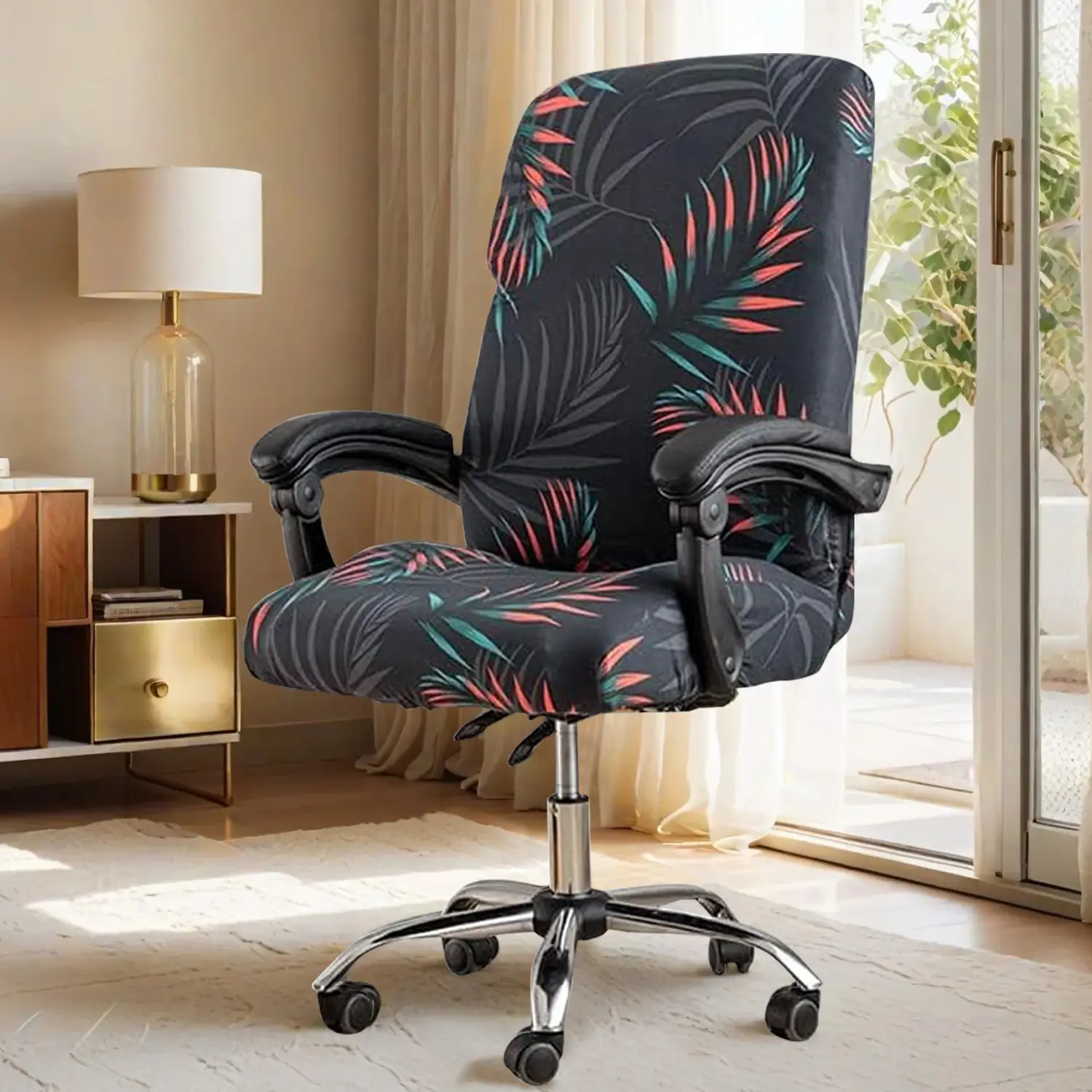 Office Chair Cover With Durable Zipper, Printed Washable Elastic Furniture Protector, High Back Computer Chair Cover, Office Chair Seat Slipcover