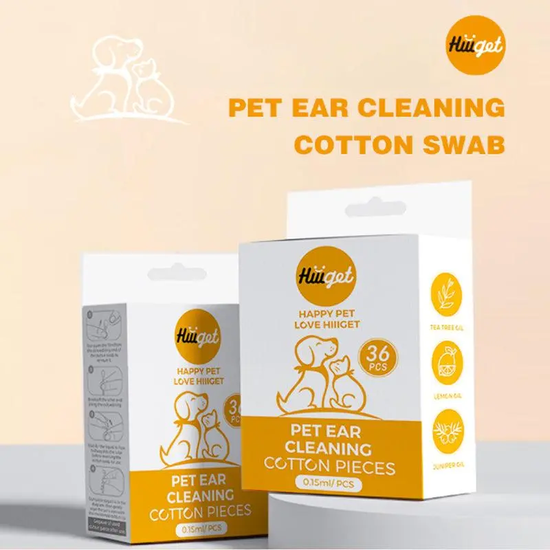 Disposable Pointed Pet Ear Cleaning Cotton Swabs 36pc - Essential Oil Ear Swabs for Dogs and Cats, Individually Packed Pet Ear Cleaner, Grooming Essential