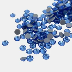 ASFA122 Ligth Sapphire Round Flat Back Glass Hot Fix Rhinestones For  dance clothes Hat Bags Shiny Embellishments
