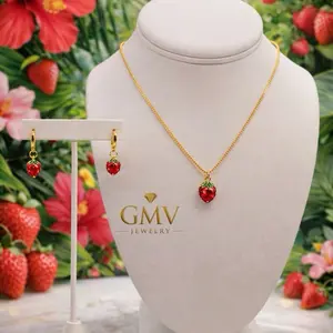 GMV Jewelry Strawberry Paradise Set 18k Gold Plated Necklace and earrings Luxury Jewelry for Women