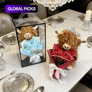 Highland Cow Plush Doll with Everlasting Realistic Flower Bouquet, Perfect Decorative Plush Doll, Valentine's Day Gift, Mother's Day Gift, Best Gift for Grandma