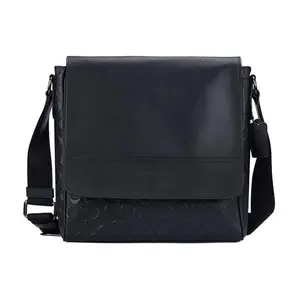 COACH Houston 27 Embossed Leather Map Crossbody Shoulder Bag in Medium Size for Men in Black