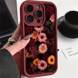 Floral Pattern Wine Tpu Soft Case Anti-Drop Shockproof Phone Case for iPhone 17/16/15 Pro Max/14 Plus/13 Pro Max/12/11/7p/ix/XR/XS Max
