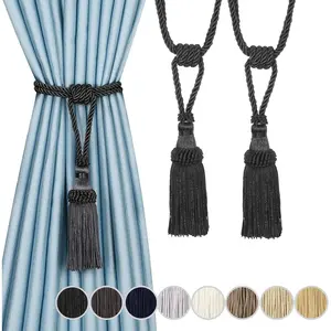 Curtain Tassel Tiebacks, Handmade Tassels Curtain Tie-Backs Rope Holdbacks for  Office Decor (Black)