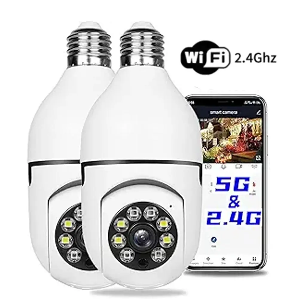 E27 Light Socket Security Wireless Camera,Color Night Vision & Human Detection Target Camera Security 2.4G/5G WiFi Wifi Cameras Easy Install Ptz Protection【Battery Not Supported, Plug-in Power Only】