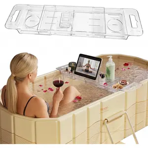 Expandable Foldable Acrylic Transparent Bathtub Tray Bath Table Storage Rack Bathroom Accessories, 22"L x 7.8"W x 1.7"H