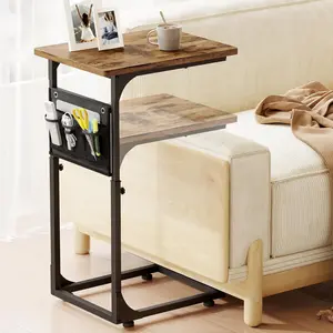 4-Level Adjustable Height C-Shaped Side Table – 15.7"x11.8" Top, 22 lb Capacity, with Mesh Storage Pocket for Sofa & Bedside