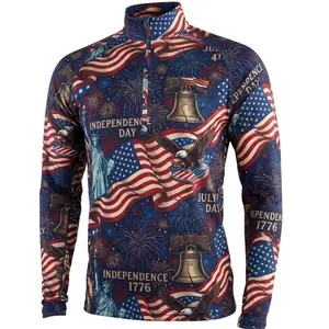 Men's Heavyweight Half Zip Independence Day All Over Print Long Sleeve Top