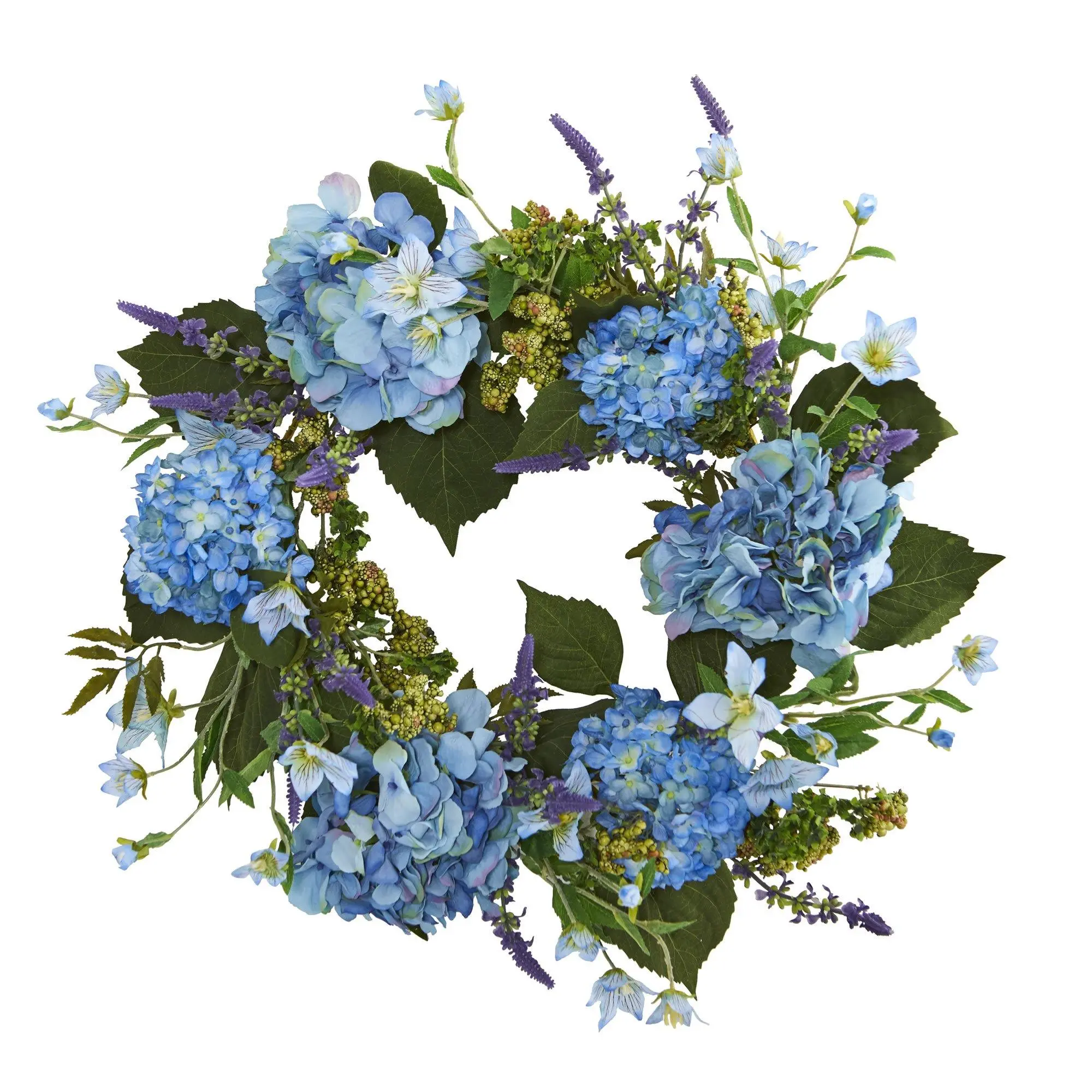 24-in Colorful Decorative Artificial Blue Hydrangea Wreath, Fake Artificial Flowers Home Decor for Bedroom Indoor-Outdoor Arrangements, Bouquet Artificial Flowers