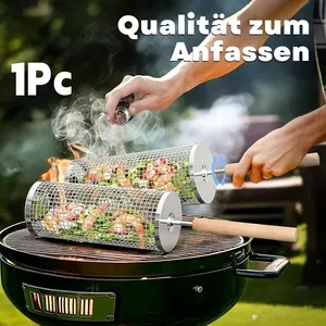 Detachable Handle Rolling Grill Basket, 304 Stainless Steel, Large Capacity, Ideal for Family Gatherings, Garden, Outdoor Kitchen BBQ, Grilling Tools
