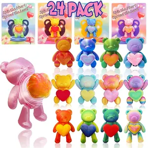 24Pcs 3D Printed Holiday Teddy Bears with Spinning Heart - 12 Color Mini Bears Toys for Kids, Classroom Exchange Gifts, Party Favors & Stocking Stuffers (Holiday Bear Collection)
