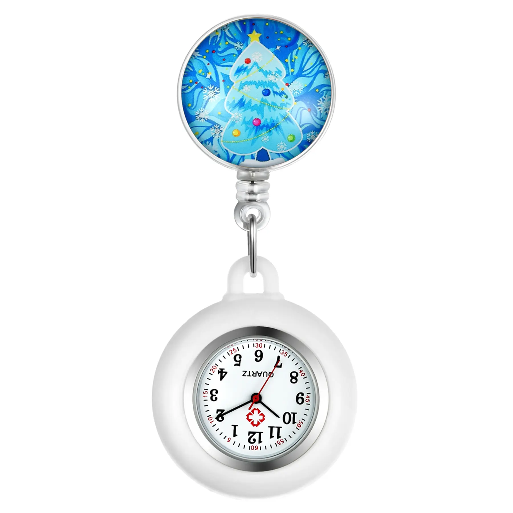OIDEA Festive Christmas Tree Silicone Fob Watch for Nurses & Therapists, Alloy Lapel Pin with Detachable Sleeve & Quartz Movement, Respiratory Therapists, Healthcare Heroes, Stretchy Band, Holiday, Sanitizable, Eco-Friendly Materials, Unisex, Special-Edit