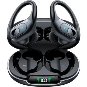 Wireless Earbuds Bluetooth 5.3 Sport Headphonese with LED Charging Case, 90H Playback Sweatproof Over Ear Running Ear Buds with Earhooks Workout Earphones for iOS Android,Black