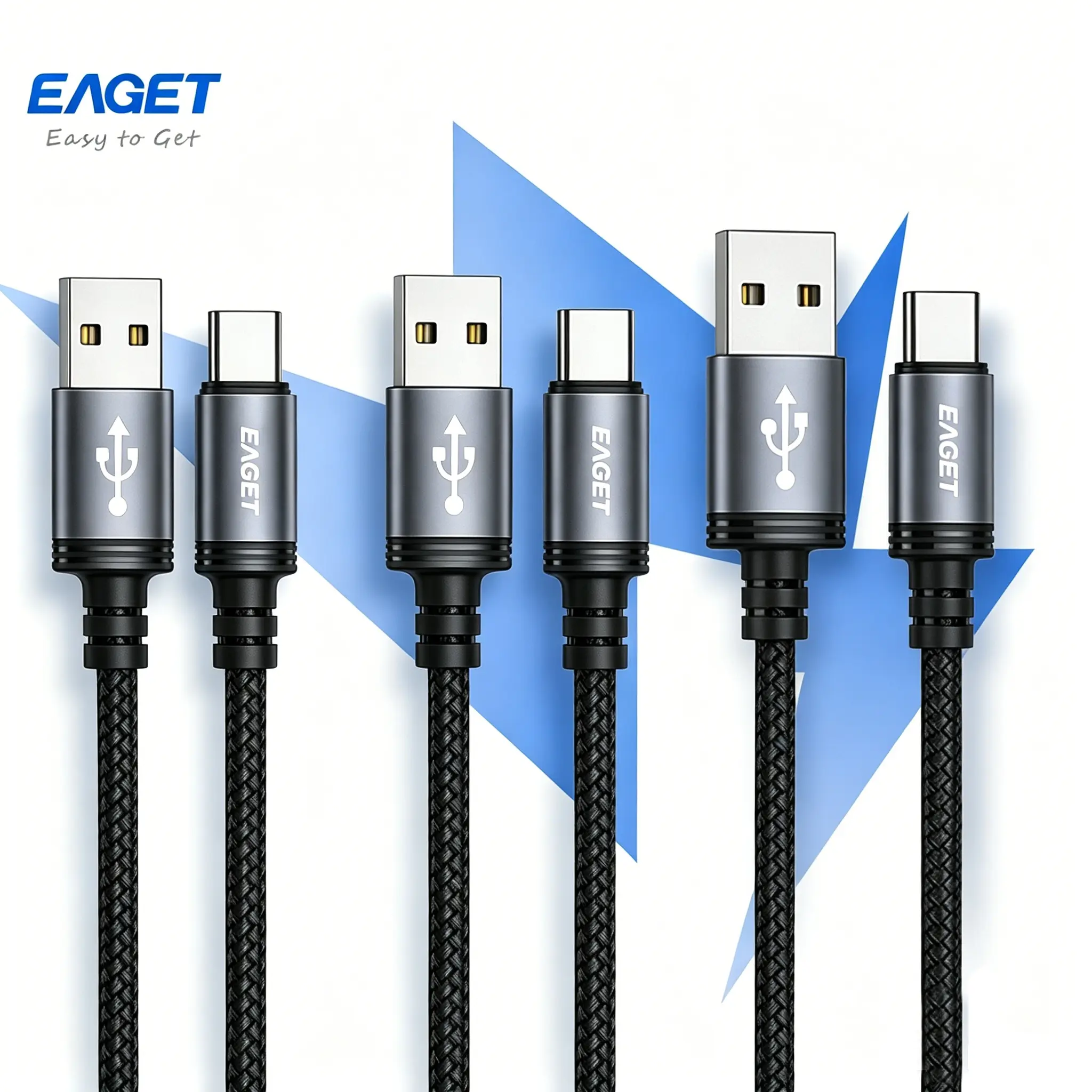 EAGET 3-Pack 1M Nylon Braided USB-C Fast Charging & Data Sync Cords - Heavy Duty Multipack for Smartphone, Cellphone, iPhone 15/16, Galaxy S24/S23/S22, Pixel, Moto Devices (Black) - Home & Office Use