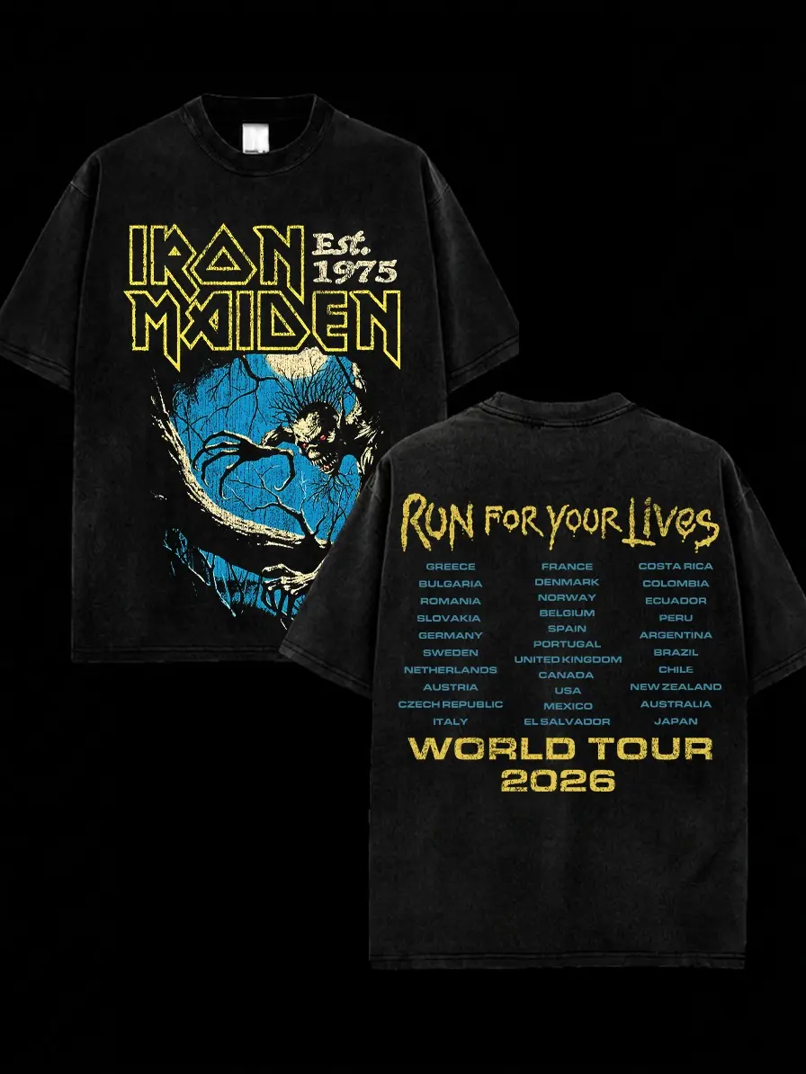 [MetalStyle] Iron Maiden Fear of the Dark 2026 Tour Retro Unisex 100% Heavyweight Cotton T-Shirt – Iron Maiden Run For Your Lives Tour Rock Heavy Metal Cotton Tee, Heavy Metal Rock Band Shirt, Oversized Vintage Tee, Heavy Metal Merch, Gift for Rock Fans