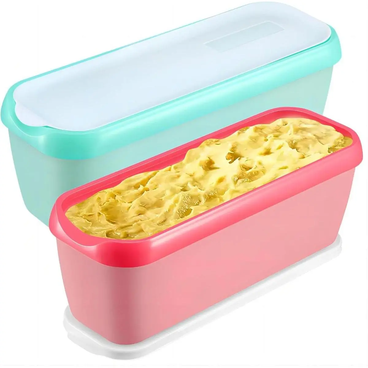 Ice Cream Containers Set of 2, 1.5 Quart Ice Cream Tub, Reusable Homemade Ice Cream Tubs with Stackable Freezer Storage Container for Yogurt, Sorbet, Gelato