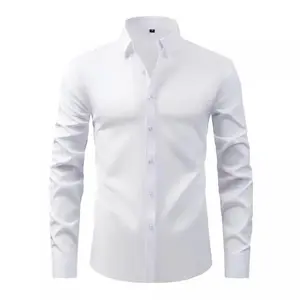 Men's Professional Slim Fit Dress Shirt - Wrinkle Resistant Business Shirt with Stretch Comfort Technology - Ultra Smooth Long Sleeve Formal Office Shirt for Men Casual Top Menswear White Beige Plain