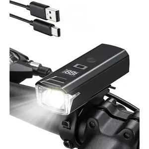Bike Lights for Night Riding, USB-C Rechargeable Bicycle Bright Headlight 5 Lighting Modes, LED Mountain Bike Front Light for Cyclists and Commuters, LED Display & Auto Light Sensor