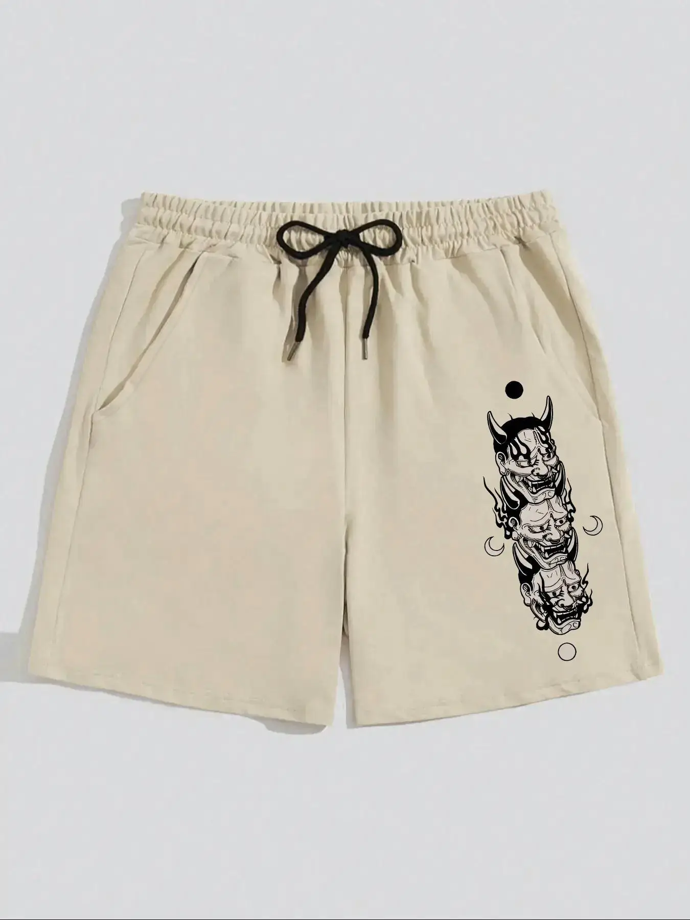 Men's Fashionable Summer Shorts - Stylish Masks Print, Casual Breathable Pleated Design with Practical Pockets - Ideal for Warm Weather, Menswear, Cas
