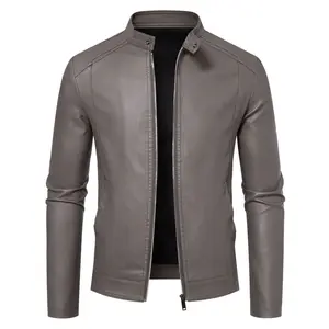 Men's Korean-Style Faux Leather Jacket with Fleece Lining - Premium 280GSM Brushed Polyester Thermal Aesthetics Stand Collar Cargo Pockets