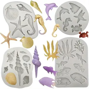 Ocean Theme Silicone Molds Set, Seaweed Fish Crab Coral Conch Shell Shapes, DIY Resin Casting Mold, Polymer Clay Soap Candle Making Tools