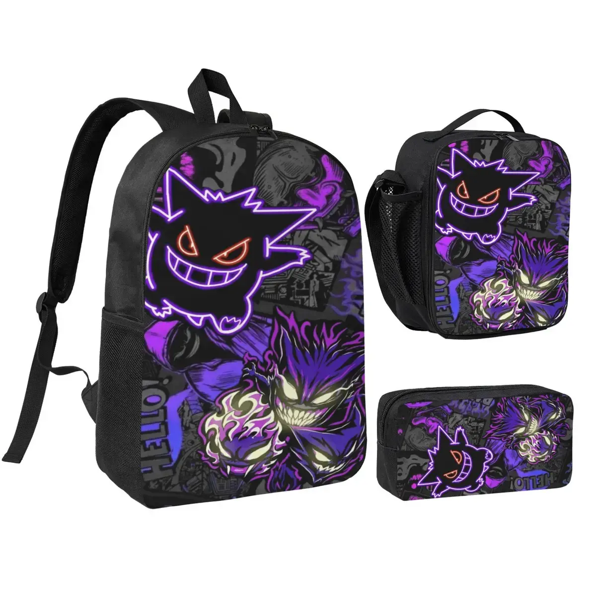 3PCS Pokemon Backpack Set Water Resistant Reusable with Adjustable Straps School Travel Hiking Daypack Large Medium Small 3 Piece Set