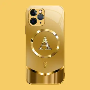 Suitable for [iPhone 11 Pro Max] high-end MagSafe phone case🥰，Luxury Gold 26 Initial phone Case Bling Monogram 952