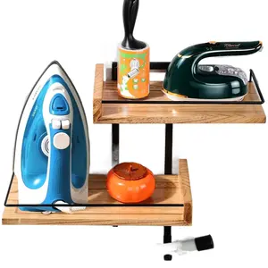 Ironing Board Hanger Wall Mount with Adjustable 2 Large Storage Shelves Heavy Duty Space Saving Iron and Ironing Board Holder for Laundry Room