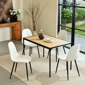 Industrial Style Dining Table With Metal Legs, Rectangular Wood Grain Tabletop, Modern Kitchen And Dining Room Table