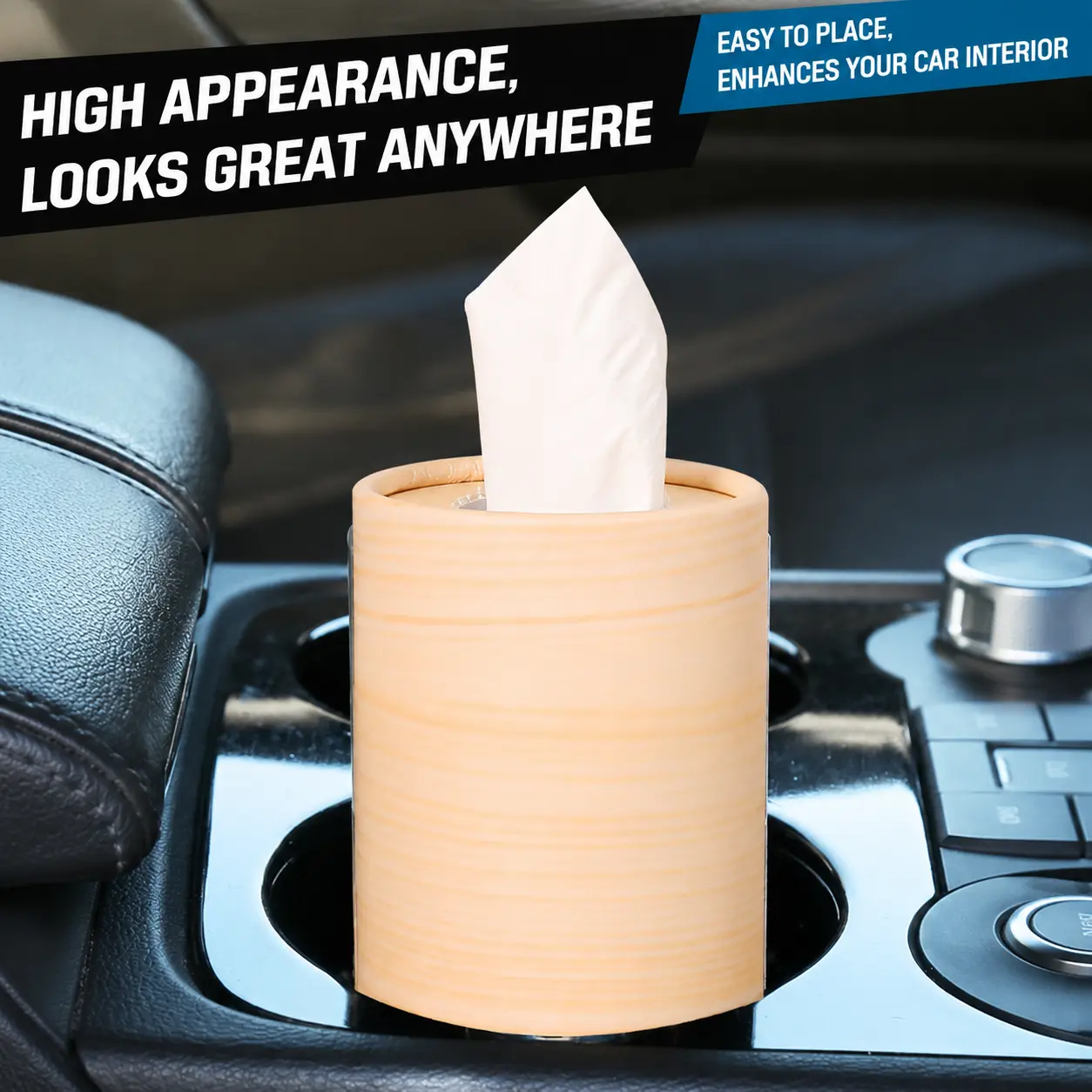 8-Pack Wood-Tone Cylindrical Car Cup Holder Tissue Tubes, 3-Ply Soft Disposable Facial Tissues (50 Sheets/Tube, 400 Sheets Total), Portable Travel Canister for Cars, Homes, Offices