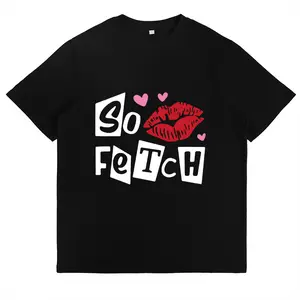 Women's So Fetch Graphic Tee Mean Girls Inspired Lip Print Casual Short Sleeve T Shirt for Movie Night Girls Trip