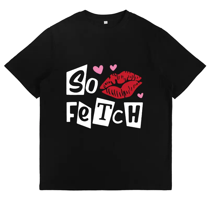 Women's Mean Girls Inspired Lip Print Short-Sleeve Graphic T-Shirt - Lady Streetwear Top for Movie Night, Girls Trip, Shortsleeve, Tshirt