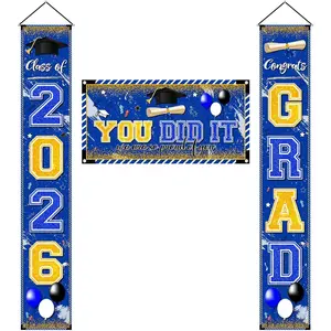 Blue and Gold Graduation Decorations Class of 2026 Graduation Banner Congrats Grad Class of 2026 Porch Sign Banner and You Did It Backdrop for Grad Party Decorations 2026
