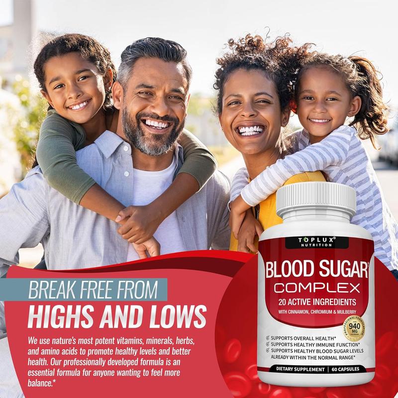 3 Bottles BloodSugar Complex -60 Capsules with ChromiumCinnamon &  Mulberry for Healthy Sugar Levels &Immune Support - Dietary SupplementHealthcare Edible Fitness Vitamin plant-based wellness | Non-GMO | Daily nutrient support | Gluten-Free Formula