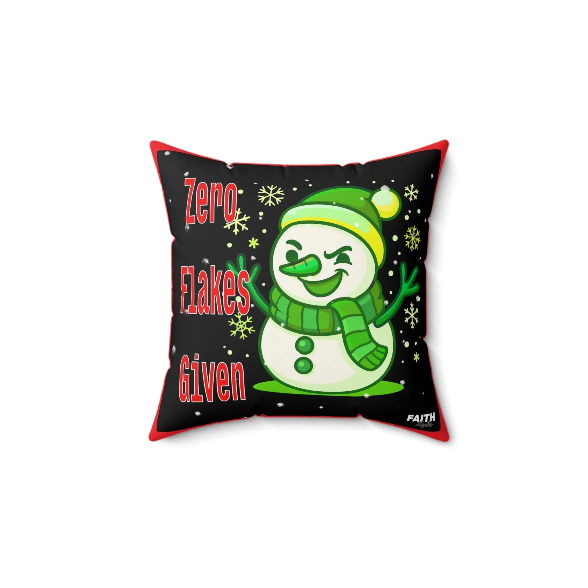 Funny 'Zero Flakes Given' Snowman Christmas Pillow — Decorative Holiday Accent