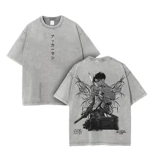[KM 100%cotton]Levi Ackerman Attack on Titan Washed Vintage Oversized T-Shirt, Heavy Cotton Unisex Anime Graphic, AOT Shirt, Levi Tee graphic tee graphic tees humorous tshirt men christian clothing funny shirts shirt  siah t shirt streetwear