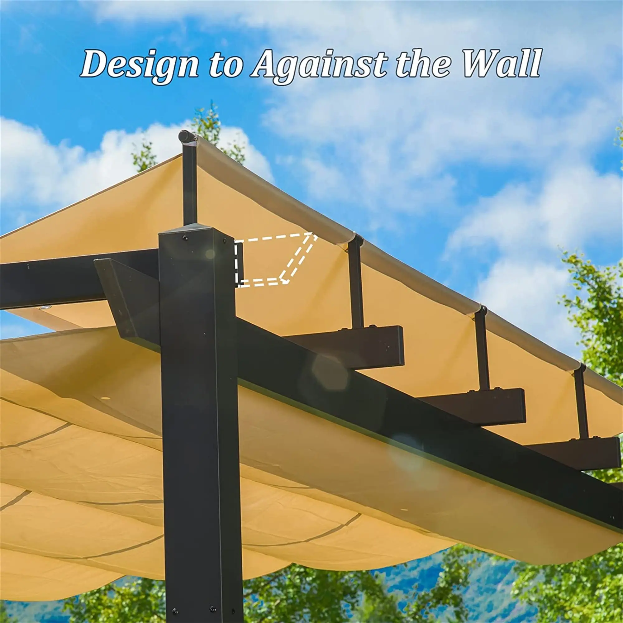 13x9 FT Retractable Aluminum Pergola with Weather-Resistant Canopy - Wall-Mounted Sun Shade for Patio, Deck, Garden, or Backyard BBQs
