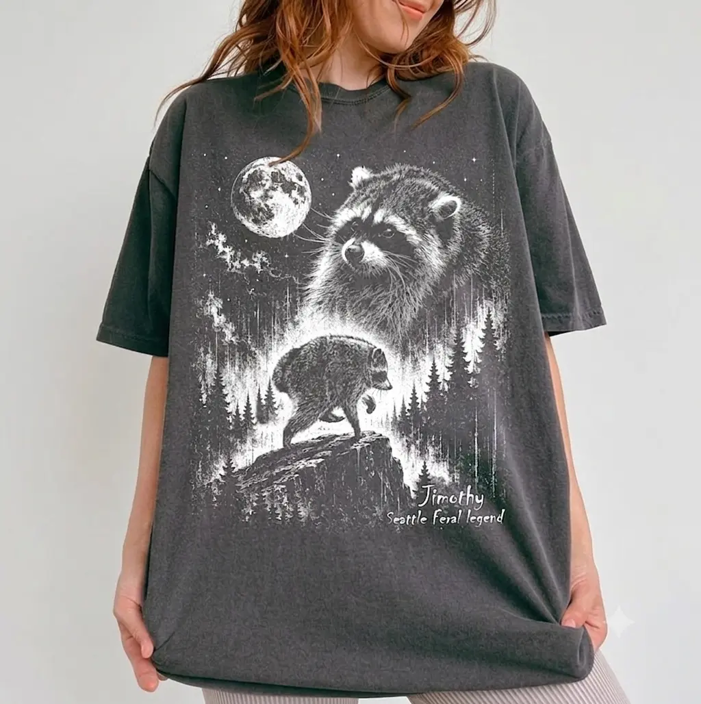 Vintage Jimothy Raccoon Comfort TShirt, Seattle Feral Legend Comfort Colors Tee, Retro Moon Graphic Tshirt, Funny Trash Panda Cottagecore Animal