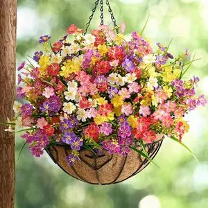 Artificial Flower Hanging Basket, 12 Bouquets Faux Flower Basket, Decorative Flowers for Home Party Wedding Anniversary Festival, Artificial Hanging Baskets