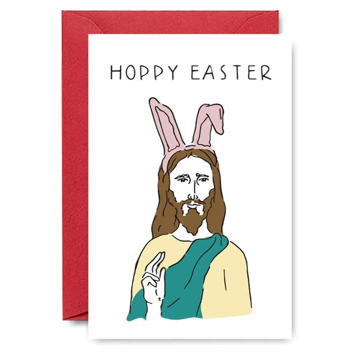 Happy Easter Greeting Card, Cute Cartoon Rabbit Design Card with Envelope, Festive Spirit Design Gift for Family & Kids
