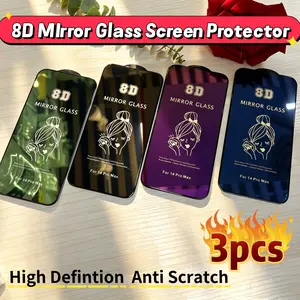 3pcs High-Definition Mirror Glass Protection Film for iPhone Series, 9h Hardness Full Screen Mirror Film, Fashion Design, Easy Makeup Check Protector