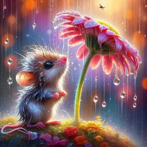 5D DIY Full Drill Round Diamond Painting - Diamond Art Kit Mouse, Flowers, Raindrops Mosaic, Canvas - DIY Decorative Painting, Home Wall Decor, Perfect for Halloween and Christmas, Independence Day, Birthday and Anniversary Gifts