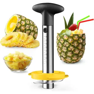Pineapple Corer and Slicer Tool, Pineapple  and Corer, Stainless Steel Pineapple Peeler, Easy Pineapple core remover decorer, Eye , Pelador De Pina (Black with Measure marks)