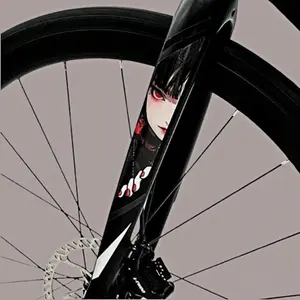 1SET Dark Anime Girl Bike Sticker, Suitable for Bike Frame/Motorcycle Windshield/Luggage, Cool Black Anime Style Design, Waterproof & Wear-Resistant, Inject a Dark Anime Vibe into Your Cycling Gear